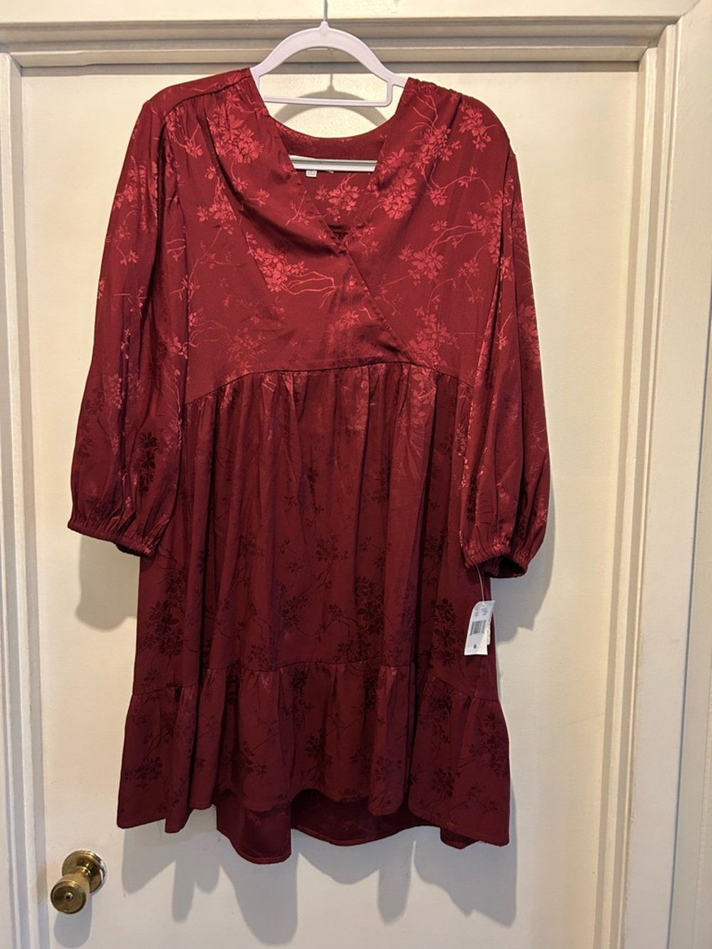 Sandra Darren Burgundy Floral Satin Midi Dress